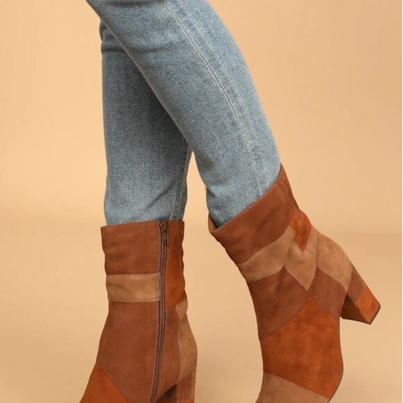 SEYCHELLES Hometown Cognac Suede Leather Color Block Mid-Calf Boots | Size 6.5 - Picture 4 of 9